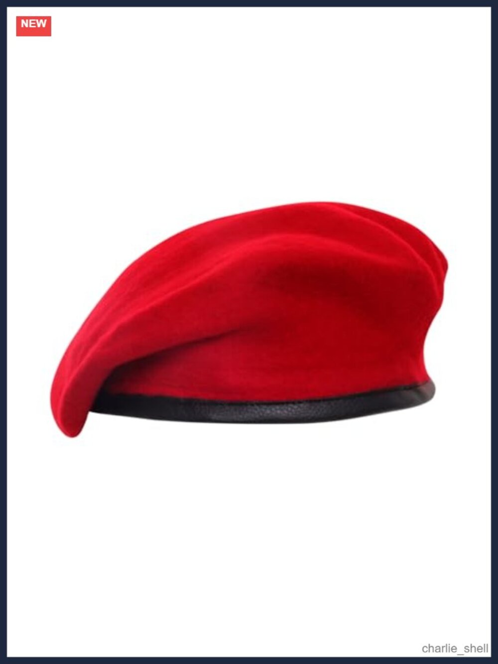 Wool Blend Military Beret Leather Trim Adjustable Adult Hat